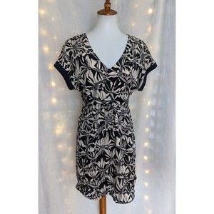 Anthropologie Postmark XS Black & White Tie Belt Mini Dress Geometric Fit Flare